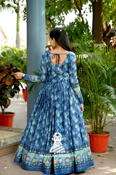 Chinnon Gown with Sequins & Position Print β Full Sleeve Designer Flair